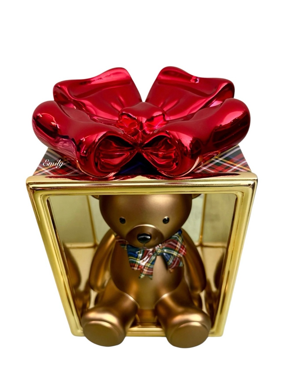 Bath & Body Works Gold TEDDY BEAR PRESENT Pedestal 3-Wick Candle Holder 🧸 - Picture 7 of 10